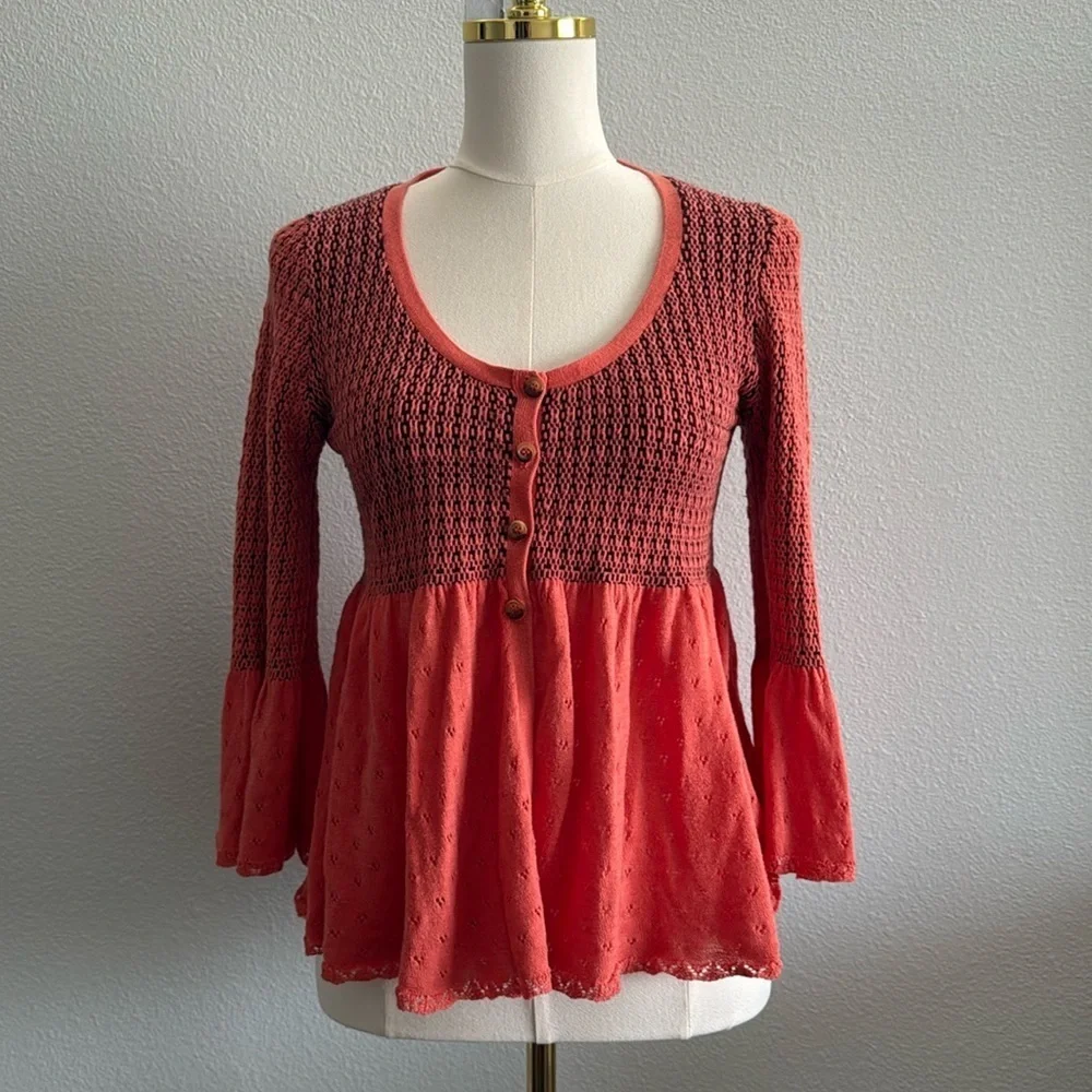 Free People Coral Knit Peplum Cardigan Size Medium